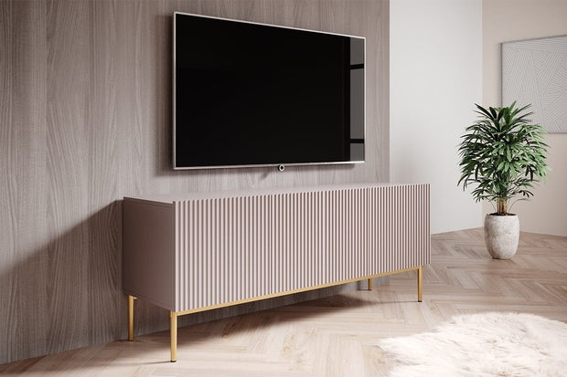 Set de mobila living din pal, MDF si metal, 4 piese, Nicole Slim Roz Antic / Auriu (7)