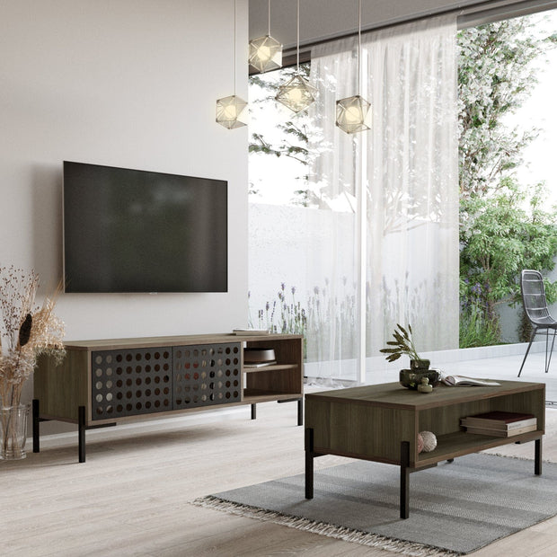 Asir Set de mobila living din pal si metal, 2 piese, Neo NE5-CU Maro / Negru