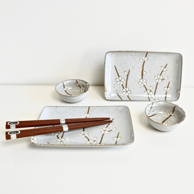 Set japonez pentru servire sushi, din ceramica, Petals Gri, 4 piese (1)