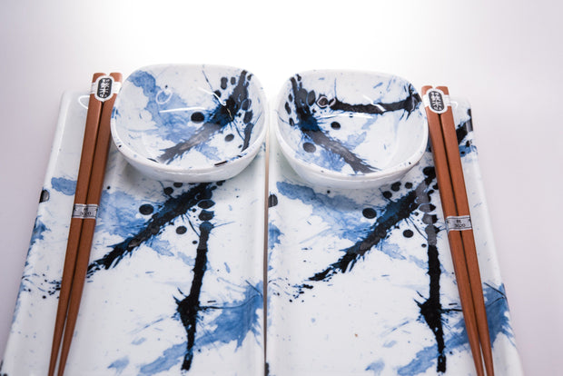 Set japonez pentru servire sushi, din ceramica, Splash Albastru, 4 piese (3)