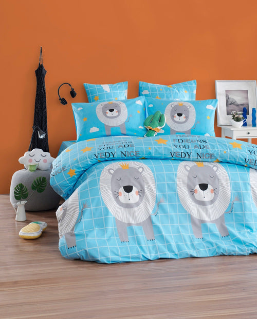 Set lenjerie pentru copii, din bumbac, 3 piese, Aslan Kral Multicolor, 200 x 220 cm