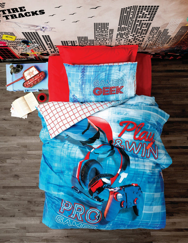 Set lenjerie pentru copii, din bumbac, 3 piese, Game Multicolor, 160 x 220 cm