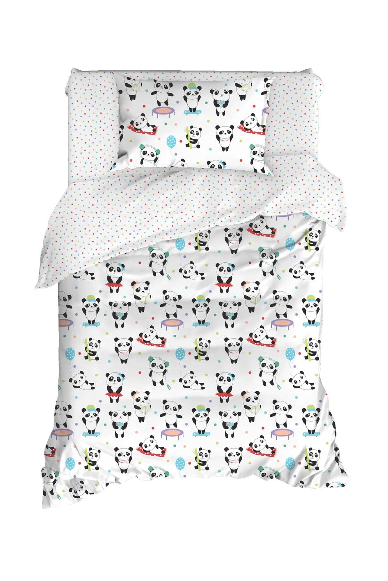 Asir Set lenjerie pentru copii, din bumbac, 3 piese, Love Pandas Multicolor, 160 x 220 cm