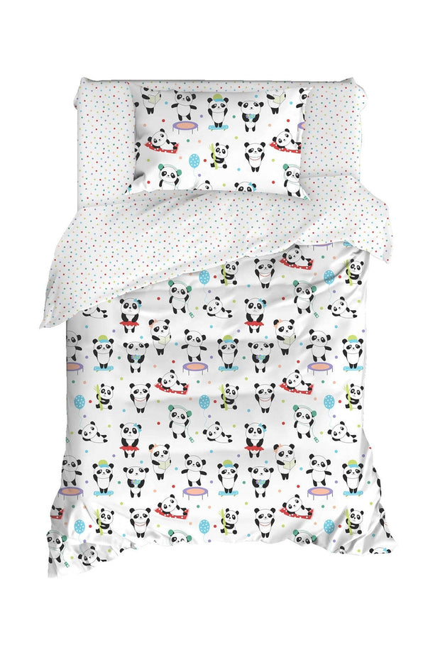 Asir Set lenjerie pentru copii, din bumbac, 3 piese, Love Pandas Multicolor, 160 x 220 cm
