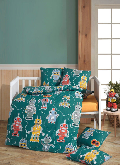 Asir Set lenjerie pentru copii, din bumbac, 3 piese, Robotte Multicolor, 100 x 150 cm