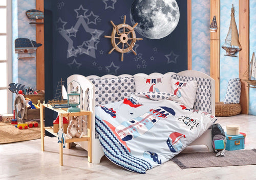 Asir Set lenjerie pentru copii, din bumbac, 4 piese, Baby Sailor Multicolor, 100 x 150 cm