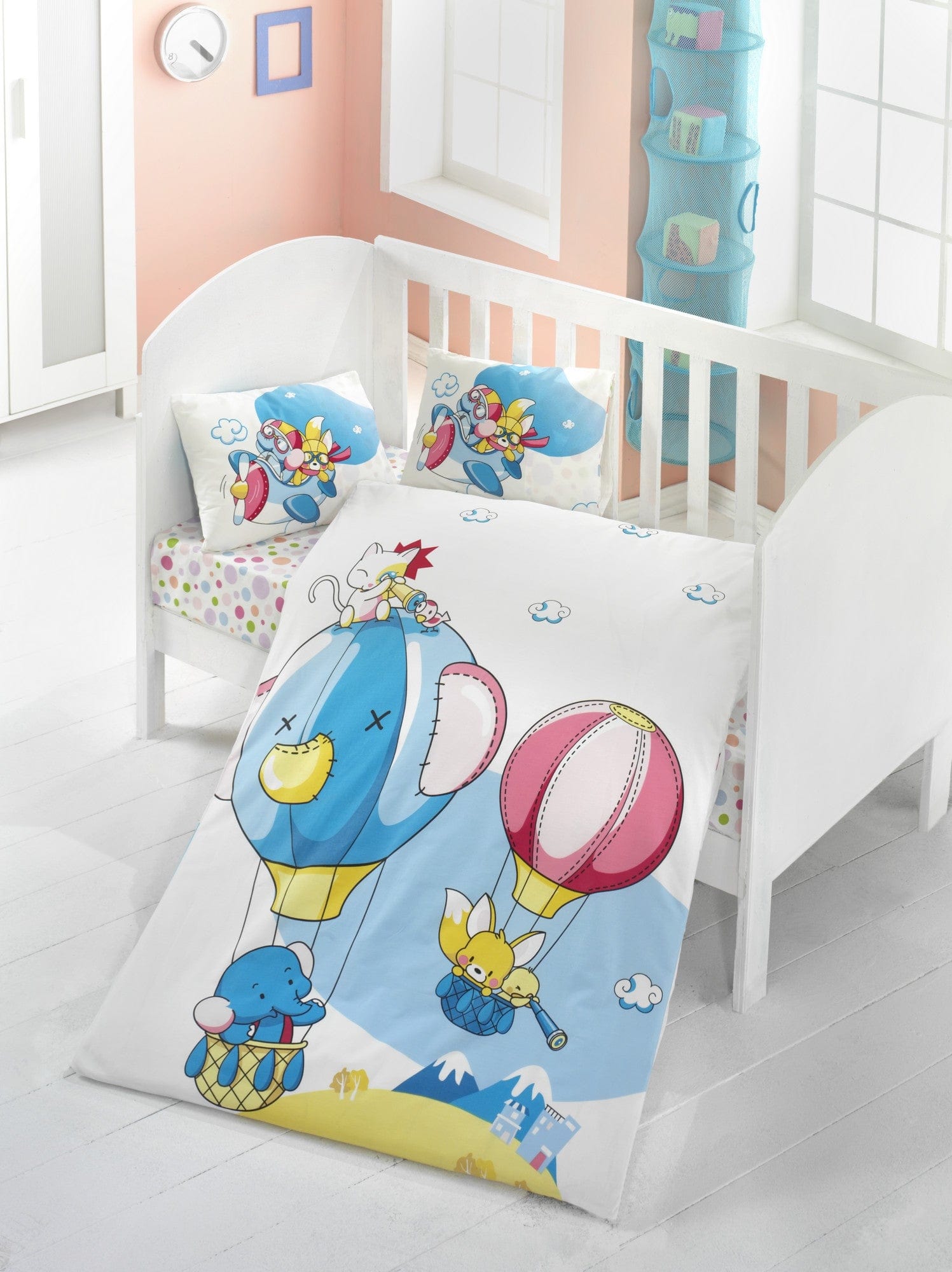 Set lenjerie pentru copii, din bumbac Ranforce, 4 piese, Balloon Multicolor, 100 x 150 cm