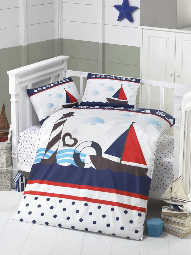 Asir Set lenjerie pentru copii, din bumbac Ranforce, 4 piese, Barca Multicolor, 100 x 150 cm