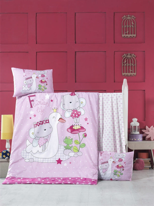 Set lenjerie pentru copii, din bumbac Ranforce, 4 piese, White Swan Multicolor, 100 x 150 cm