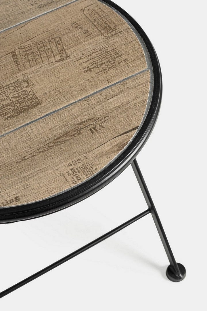 Set masa + 2 scaune pliabile pentru gradina / terasa, din ceramica si metal, Kansas Natural / Negru, Ø60xH75 cm (9)