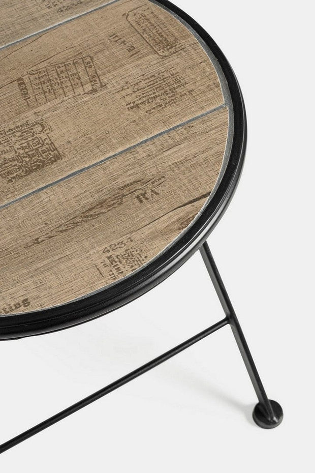 Set masa + 2 scaune pliabile pentru gradina / terasa, din ceramica si metal, Kansas Natural / Negru, Ø60xH75 cm (9)