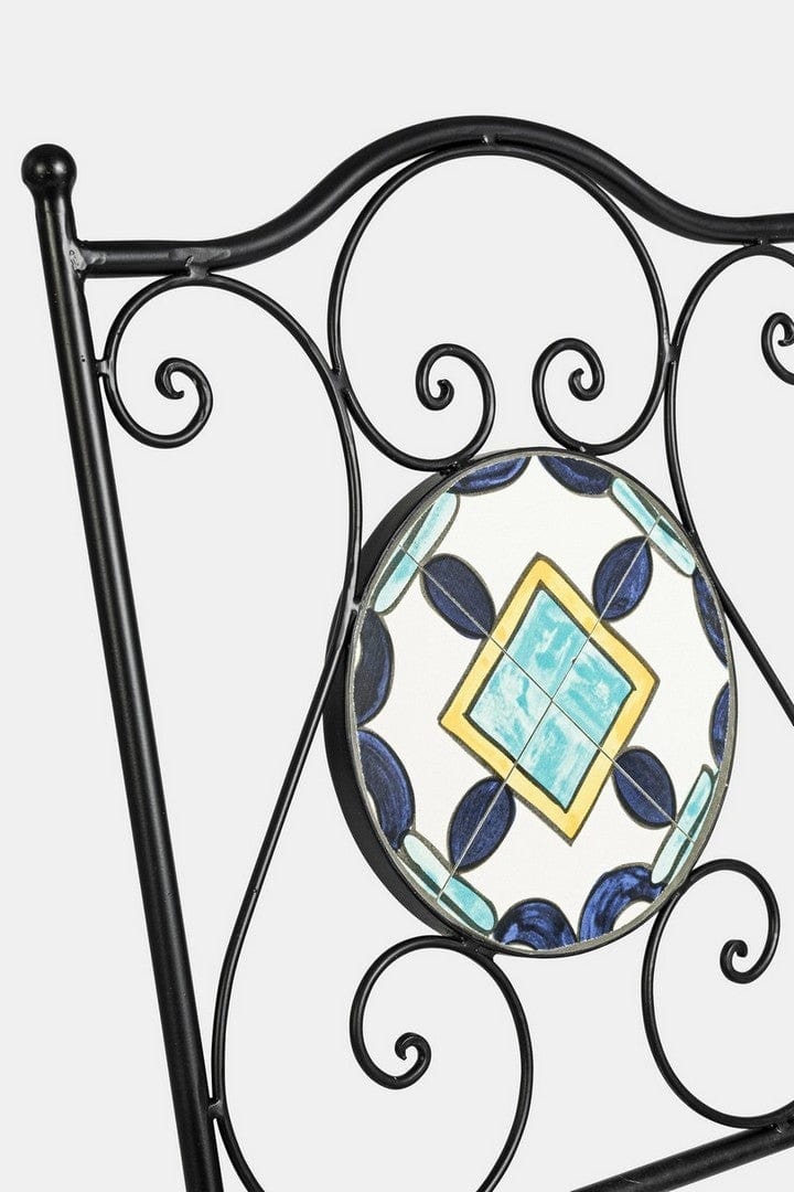 Set masa + 2 scaune pliabile pentru gradina / terasa, din ceramica si metal, Positano Multicolor / Negru, Ø60xH75 cm (6)