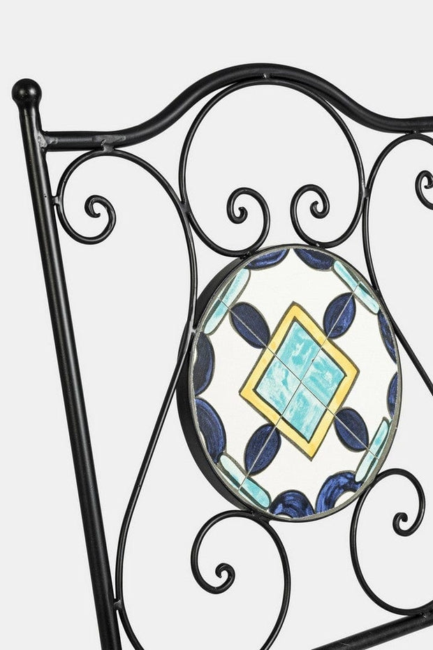 Set masa + 2 scaune pliabile pentru gradina / terasa, din ceramica si metal, Positano Multicolor / Negru, Ø60xH75 cm (6)