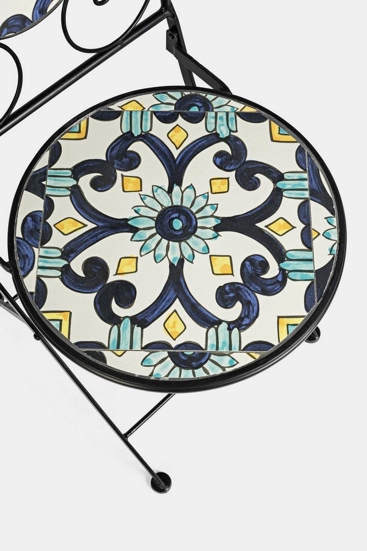 Set masa + 2 scaune pliabile pentru gradina / terasa, din ceramica si metal, Positano Multicolor / Negru, Ø60xH75 cm (8)
