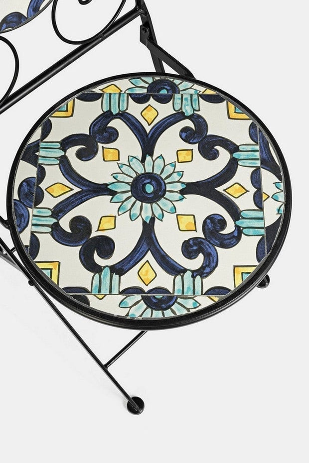 Set masa + 2 scaune pliabile pentru gradina / terasa, din ceramica si metal, Positano Multicolor / Negru, Ø60xH75 cm (8)