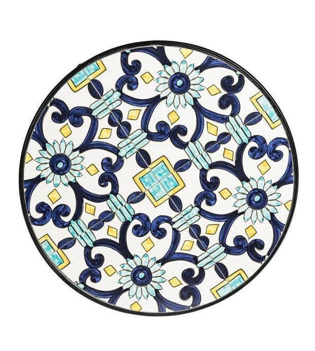 Set masa + 2 scaune pliabile pentru gradina / terasa, din ceramica si metal, Positano Multicolor / Negru, Ø60xH75 cm (9)