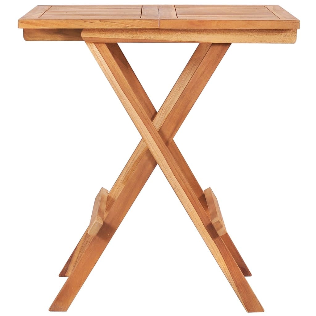 VidaXL Set masa + 2 scaune pliabile pentru gradina / terasa, din lemn de tec, Arlo Natural / Albastru Deschis, L60xl60xH65 cm