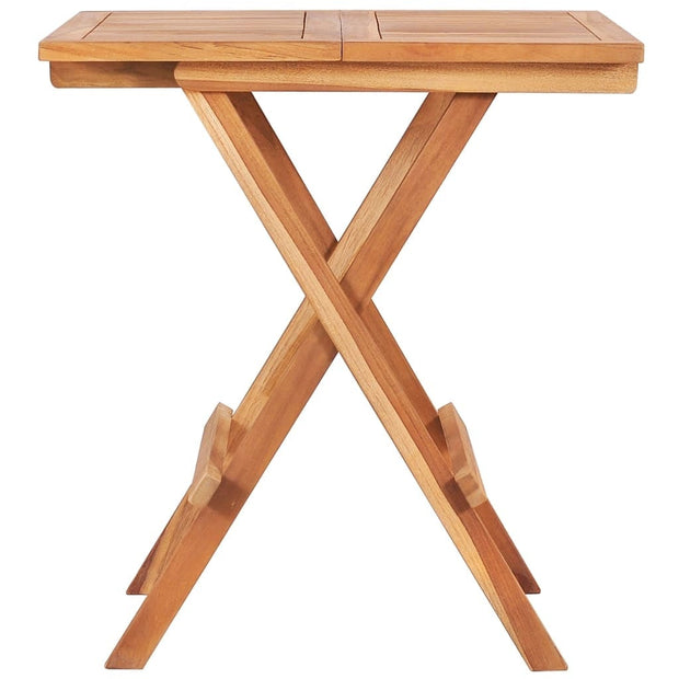 VidaXL Set masa + 2 scaune pliabile pentru gradina / terasa, din lemn de tec, Arlo Natural / Albastru Deschis, L60xl60xH65 cm