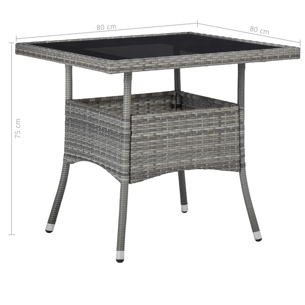 Set masa de gradina / terasa din sticla, ratan sintetic si metal + 4 fotolii de gradina, Rees Negru / Gri, L80xl80xH75 cm (7)