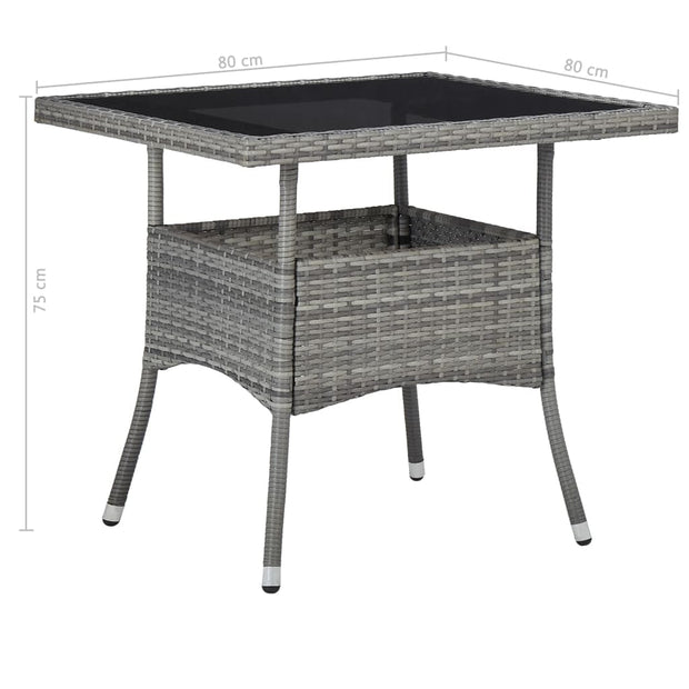 Set masa de gradina / terasa din sticla, ratan sintetic si metal + 4 fotolii de gradina, Rees Negru / Gri, L80xl80xH75 cm (7)