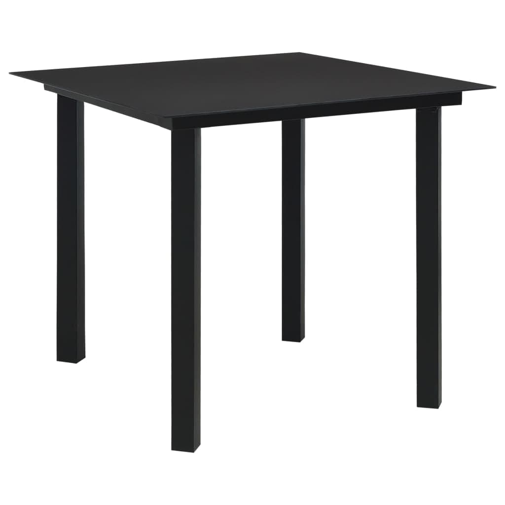 Set masa de gradina / terasa din sticla si metal + 4 fotolii de gradina din ratan PVC si metal, Evelyn Negru, L80xl80xH74 cm (1)