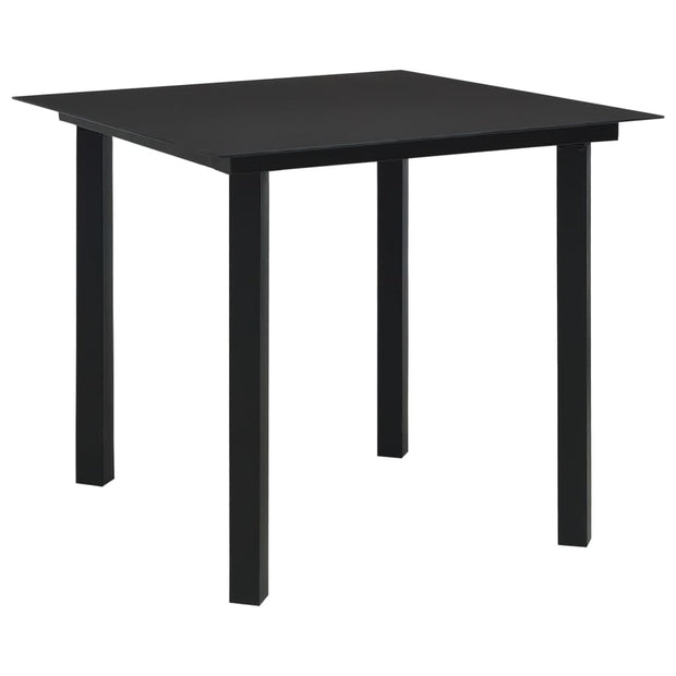 Set masa de gradina / terasa din sticla si metal + 4 fotolii de gradina din ratan PVC si metal, Evelyn Negru, L80xl80xH74 cm (1)