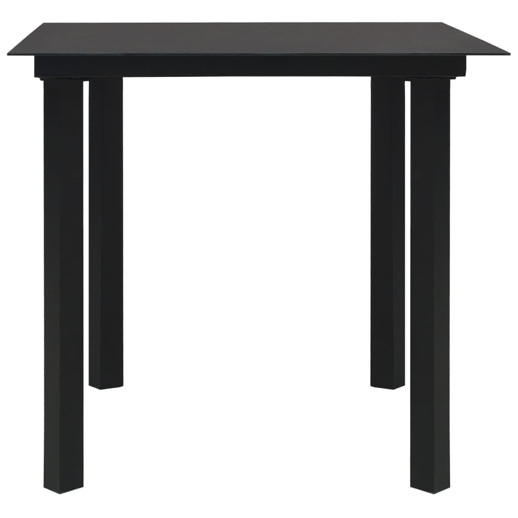 Set masa de gradina / terasa din sticla si metal + 4 fotolii de gradina din ratan PVC si metal, Evelyn Negru, L80xl80xH74 cm (2)