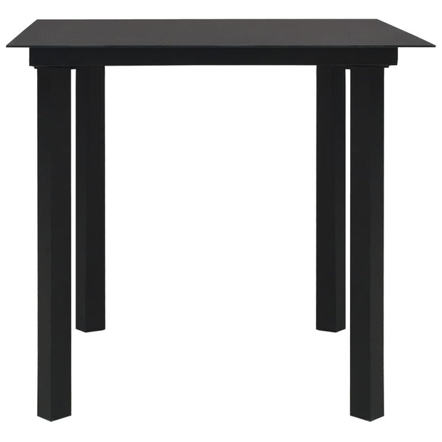 Set masa de gradina / terasa din sticla si metal + 4 fotolii de gradina din ratan PVC si metal, Evelyn Negru, L80xl80xH74 cm (2)