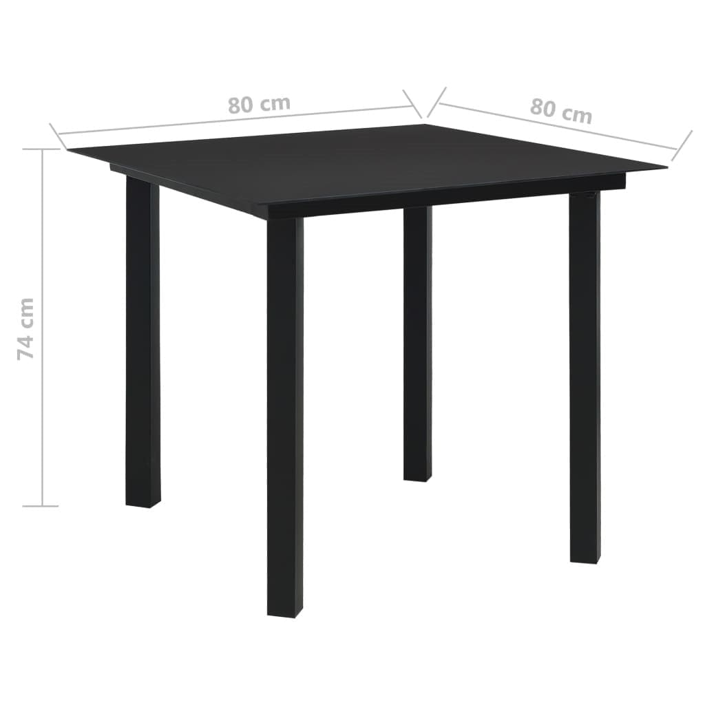 Set masa de gradina / terasa din sticla si metal + 4 fotolii de gradina din ratan PVC si metal, Evelyn Negru, L80xl80xH74 cm (8)
