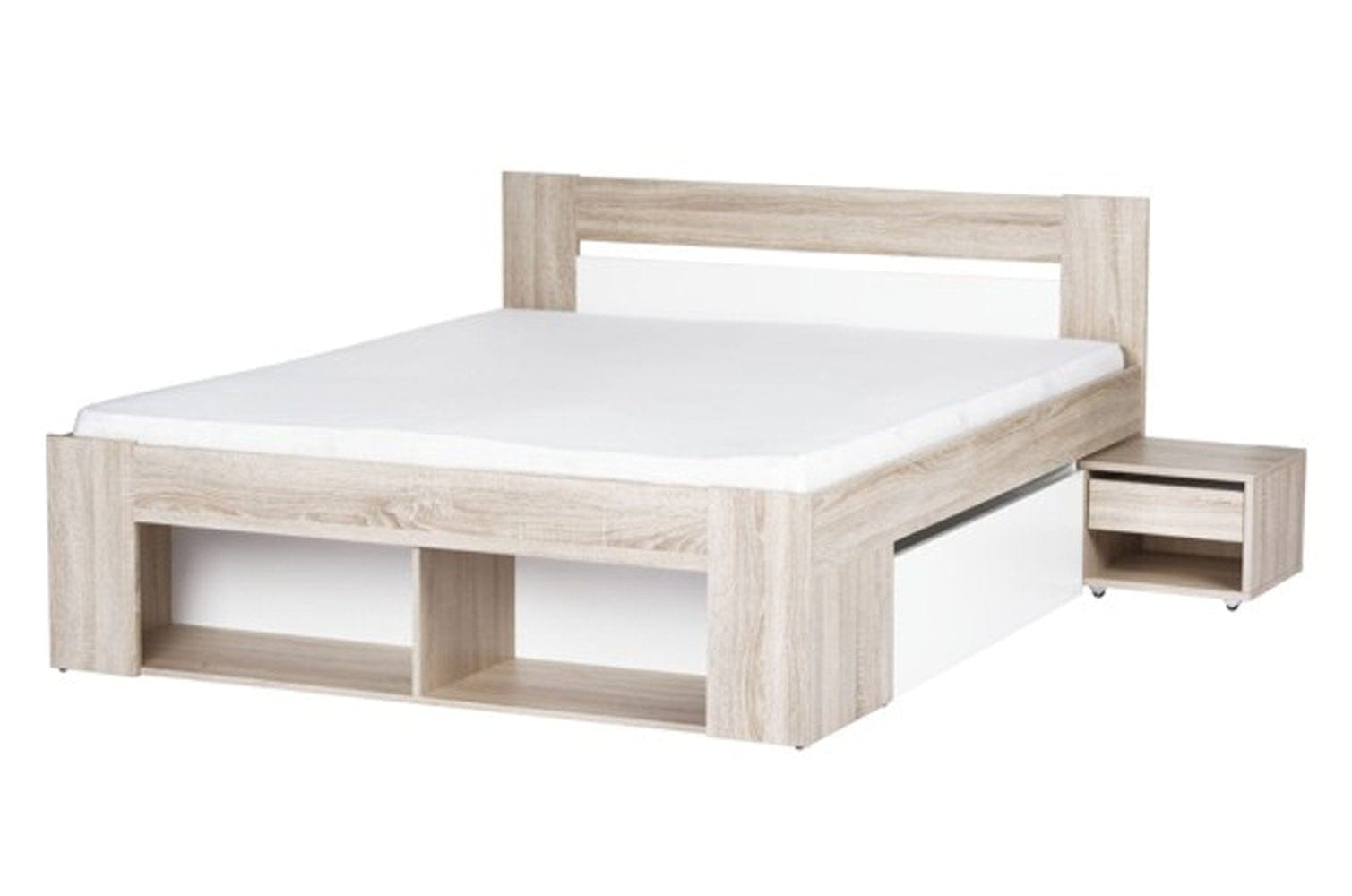 Set Mobila Dormitor din pal, cu pat 200 x 160 cm, 3 piese Milo  Alb / Stejar Sonoma (4)