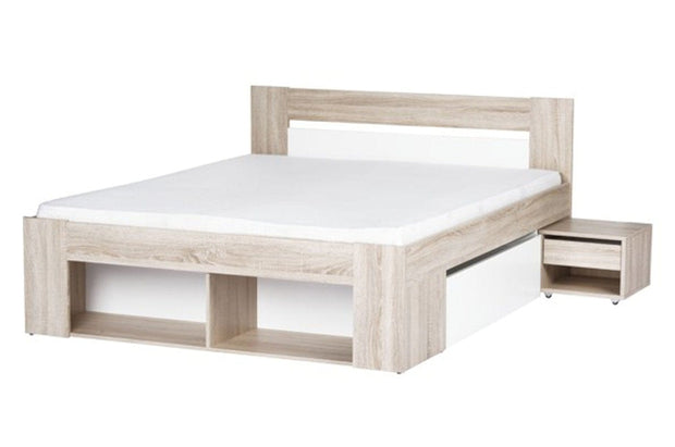 Set Mobila Dormitor din pal, cu pat 200 x 160 cm, 3 piese Milo  Alb / Stejar Sonoma (4)
