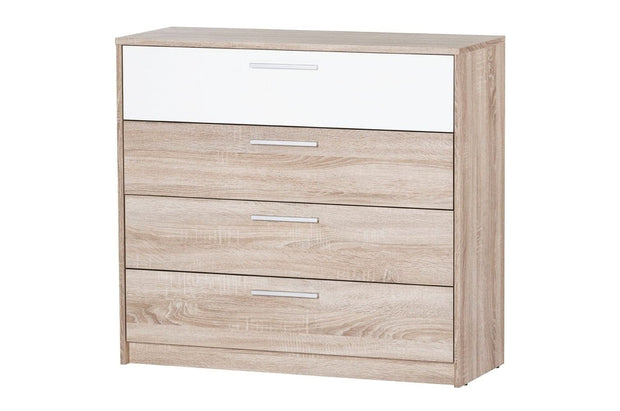 Set Mobila Dormitor din pal, cu pat 200 x 160 cm, 3 piese Milo  Alb / Stejar Sonoma (5)