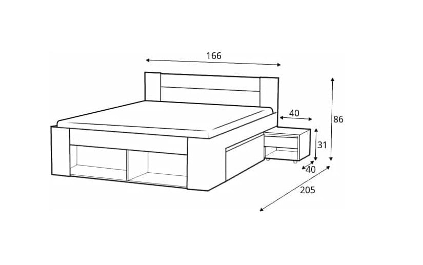 Set Mobila Dormitor din pal, cu pat 200 x 160 cm, 3 piese Milo  Alb / Stejar Sonoma (8)
