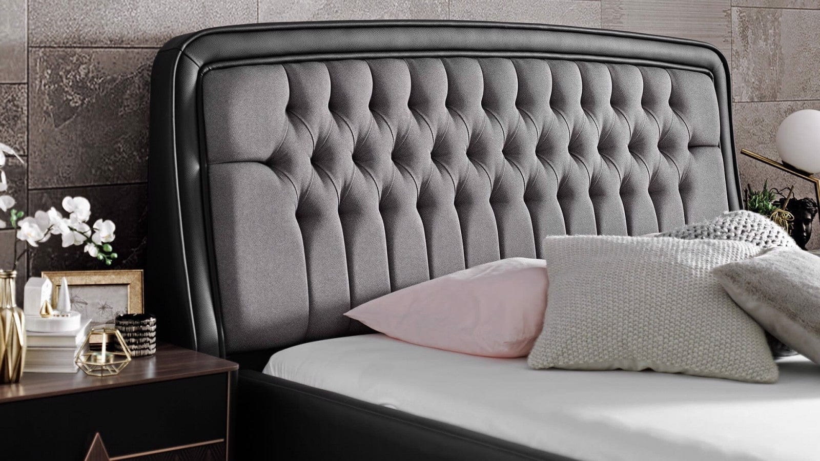 Dogtas Set Mobila Dormitor din pal, cu pat 200 x 160 cm, 5 piese Diamond Nuc / Negru