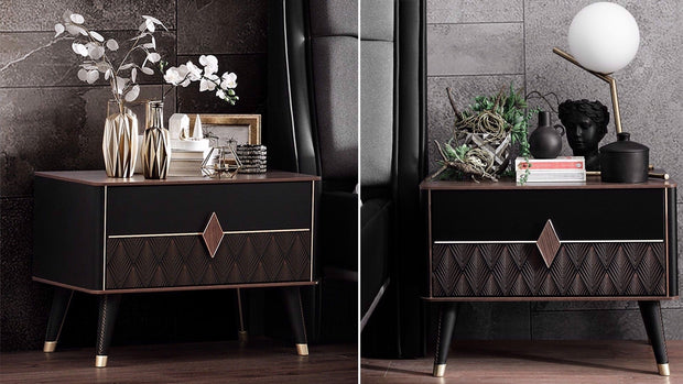 Dogtas Set Mobila Dormitor din pal, cu pat 200 x 160 cm, 5 piese Diamond Nuc / Negru