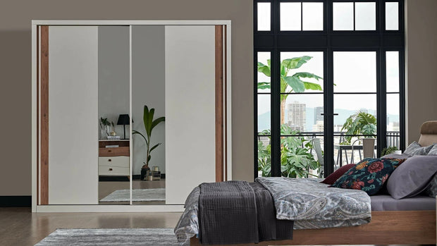 Dogtas Set Mobila Dormitor din pal, cu pat 200 x 160 cm, 6 piese Mayer Alb / Natur