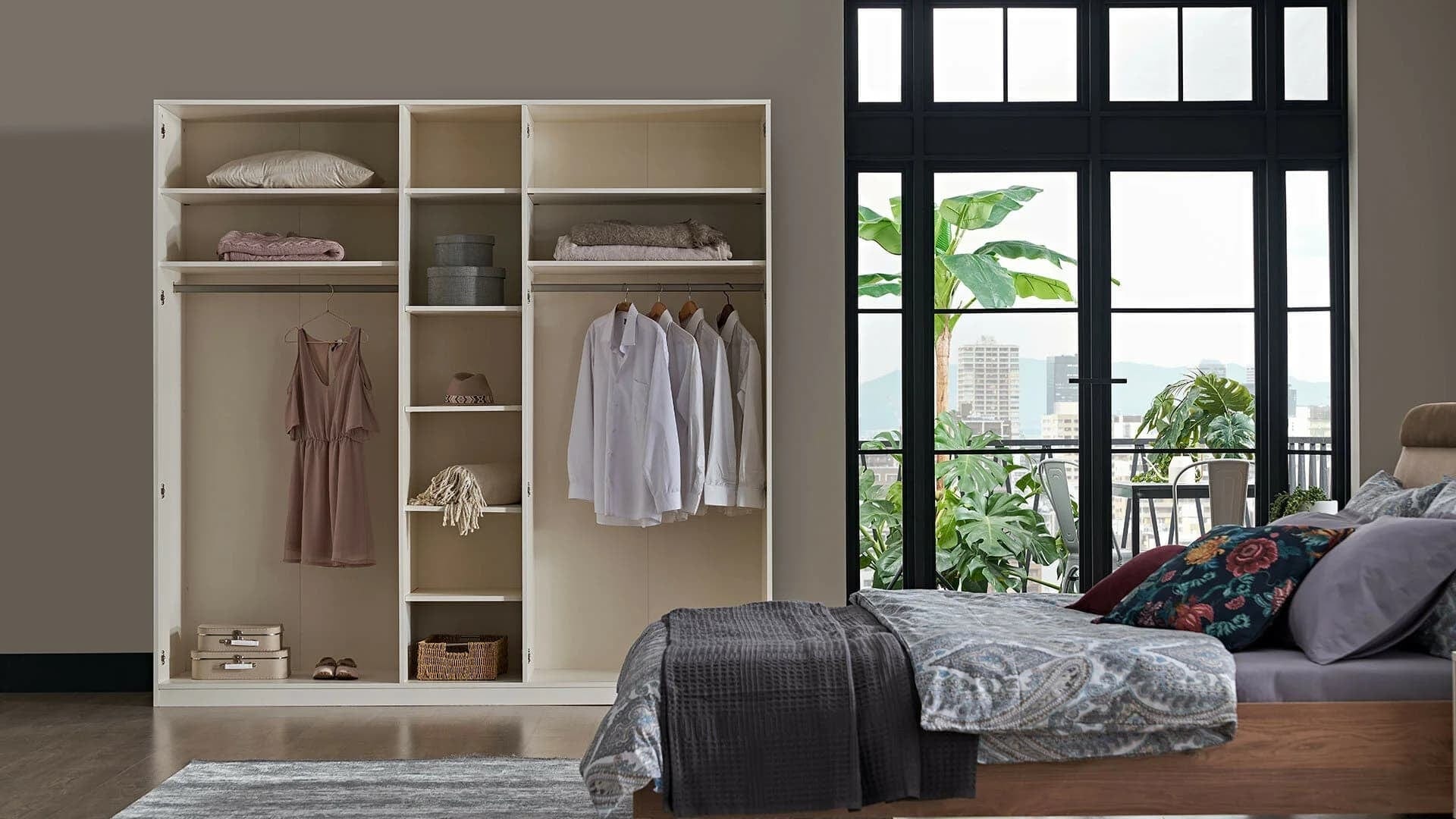 Dogtas Set Mobila Dormitor din pal, cu pat 200 x 160 cm, 6 piese Mayer Alb / Natur