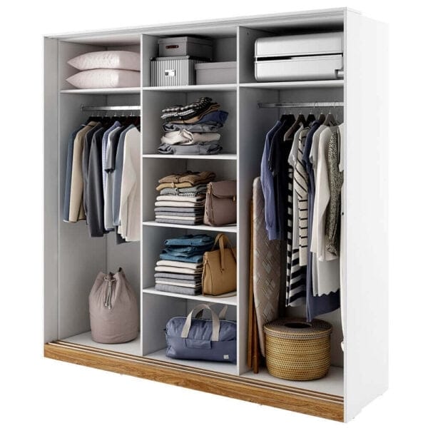 Lenart Set Mobila Dormitor din pal, cu pat 200 x 180 cm, 4 piese Dentro Alb Mat / Stejar