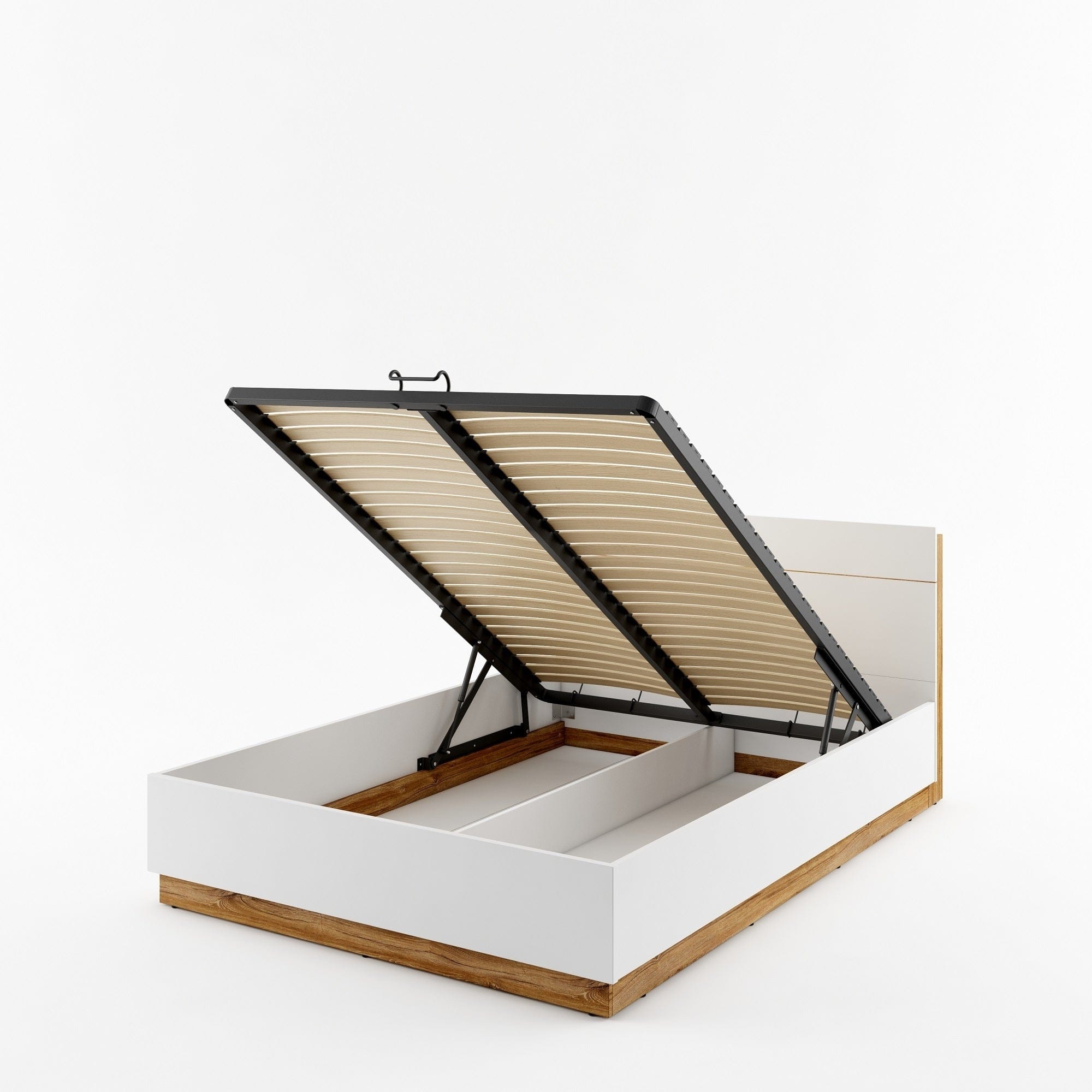 Lenart Set Mobila Dormitor din pal, cu pat 200 x 180 cm, 4 piese Dentro Alb Mat / Stejar