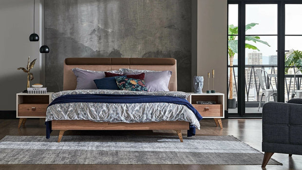 Dogtas Set Mobila Dormitor din pal, cu pat 200 x 180 cm, 6 piese Mayer Alb / Natur