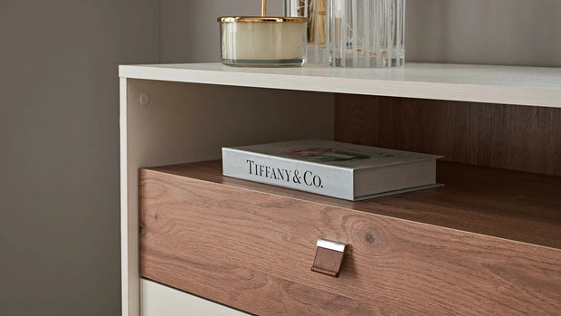 Dogtas Set Mobila Dormitor din pal, cu pat 200 x 180 cm, 6 piese Mayer Alb / Natur