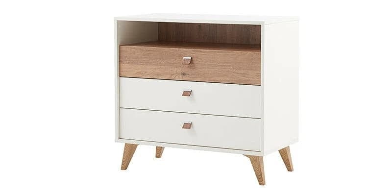 Dogtas Set Mobila Dormitor din pal, cu pat 200 x 180 cm, 6 piese Mayer Alb / Natur