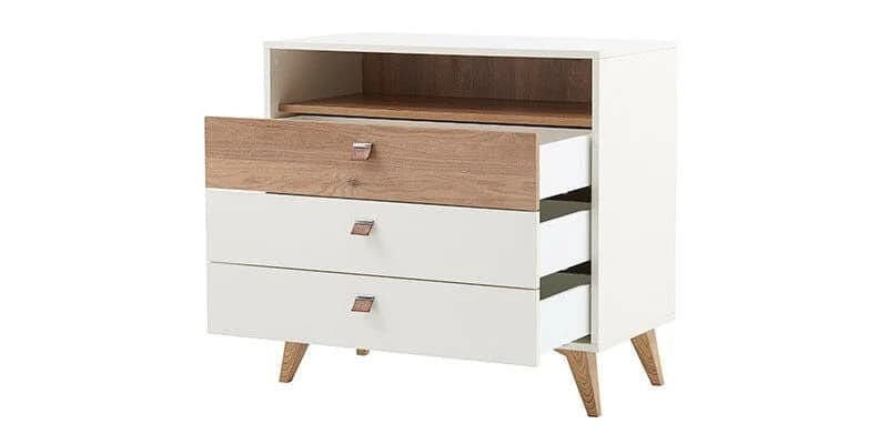 Dogtas Set Mobila Dormitor din pal, cu pat 200 x 180 cm, 6 piese Mayer Alb / Natur