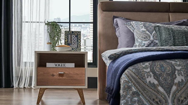 Dogtas Set Mobila Dormitor din pal, cu pat 200 x 180 cm, 6 piese Mayer Alb / Natur