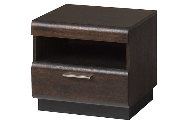 Set Mobila Dormitor din pal, furnir si lemn, cu pat 200 x 160 cm, 4 piese Porti Stejar Choco / Negru (5)