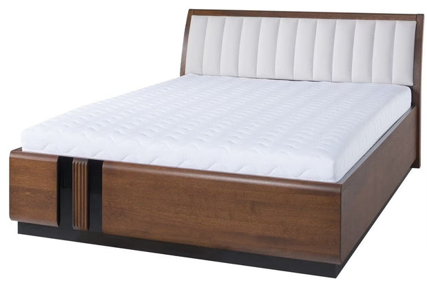 Set Mobila Dormitor din pal, furnir si lemn, cu pat 200 x 160 cm, 5 piese Porti Stejar Antic / Bej Deschis (3)