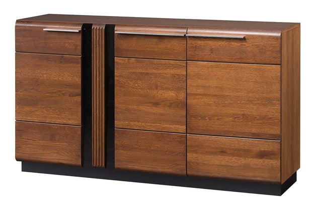 Set Mobila Dormitor din pal, furnir si lemn, cu pat 200 x 160 cm, 5 piese Porti Stejar Antic / Bej Deschis (8)