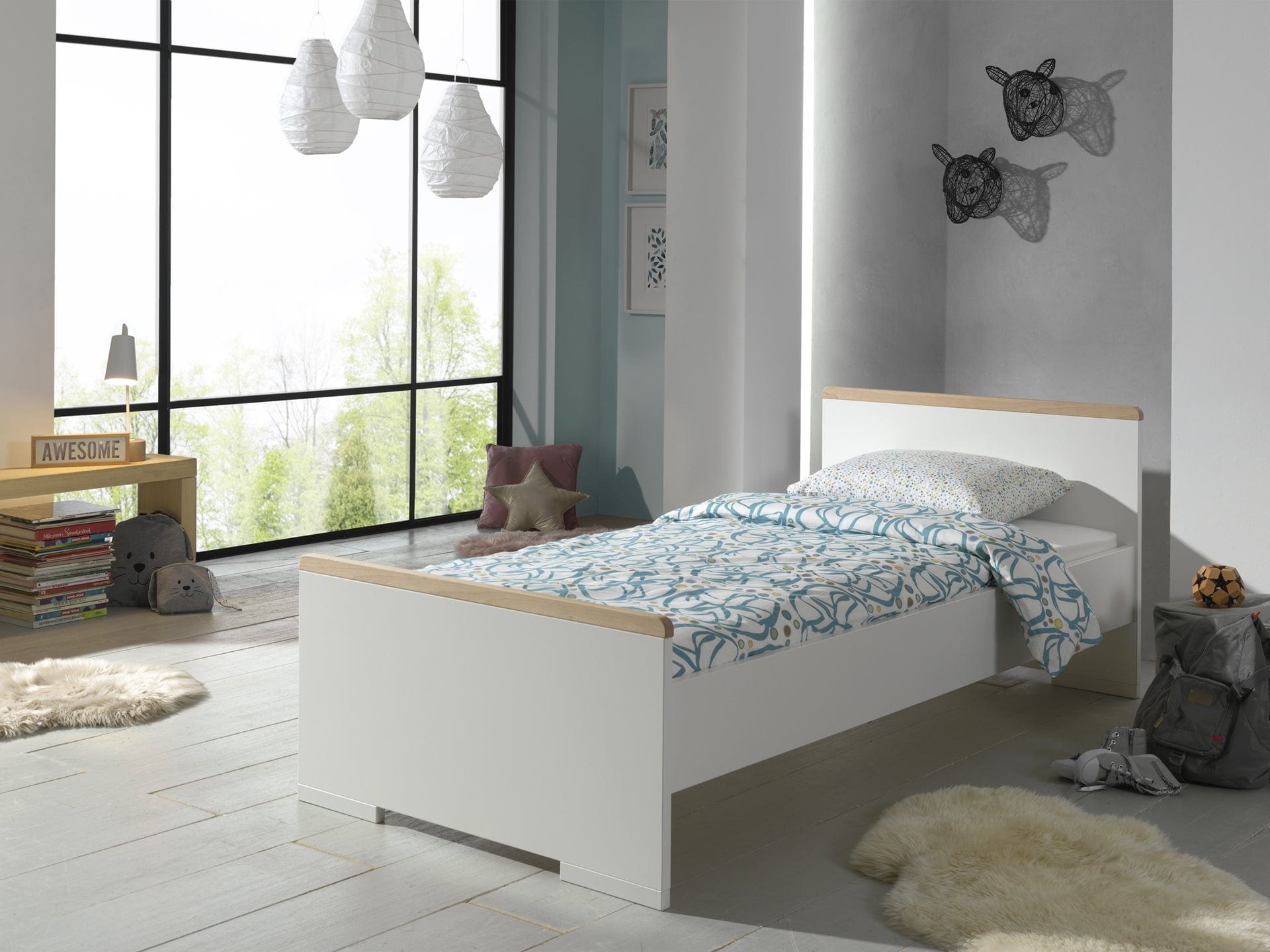 Vipack Set Mobila dormitor din pal, pentru copii 3 piese London Alb / Natural, 200 x 90 cm
