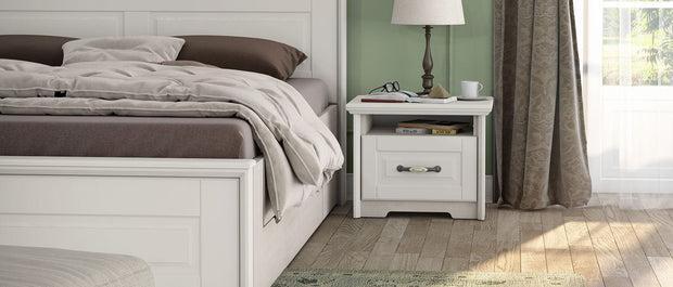 Jela Set Mobila Dormitor din pal si MDF, cu pat 200 x 160 cm, 5 piese Evergreen Ivoir Mat / Pin Polar