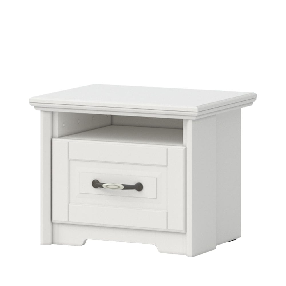 Set Mobila Dormitor din pal si MDF, cu pat 200 x 160 cm, 5 piese Evergreen Ivoir Mat / Pin Polar (4)